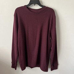 Men’s Thermal Waffle Knit Shirt XL Burgundy Crewneck Layer Banded Cuffs Workwear