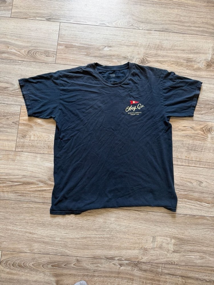 Obey Co. Nautical Flag Graphic Tee Black Size Large