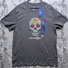 Hurley Mens Dia De Surf Sugar Skull Graphic Tee Stone Grey XL NWT