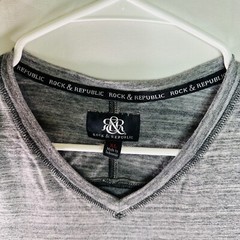 Rock & Republic Gray Y2K Short Sleeve V-neck Cotton Poly Blend T-shirt Mens XL