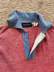 Vintage Capistrano Shirt Polo S/M Made in Korea 70s Ramie Acrylic Red Blue