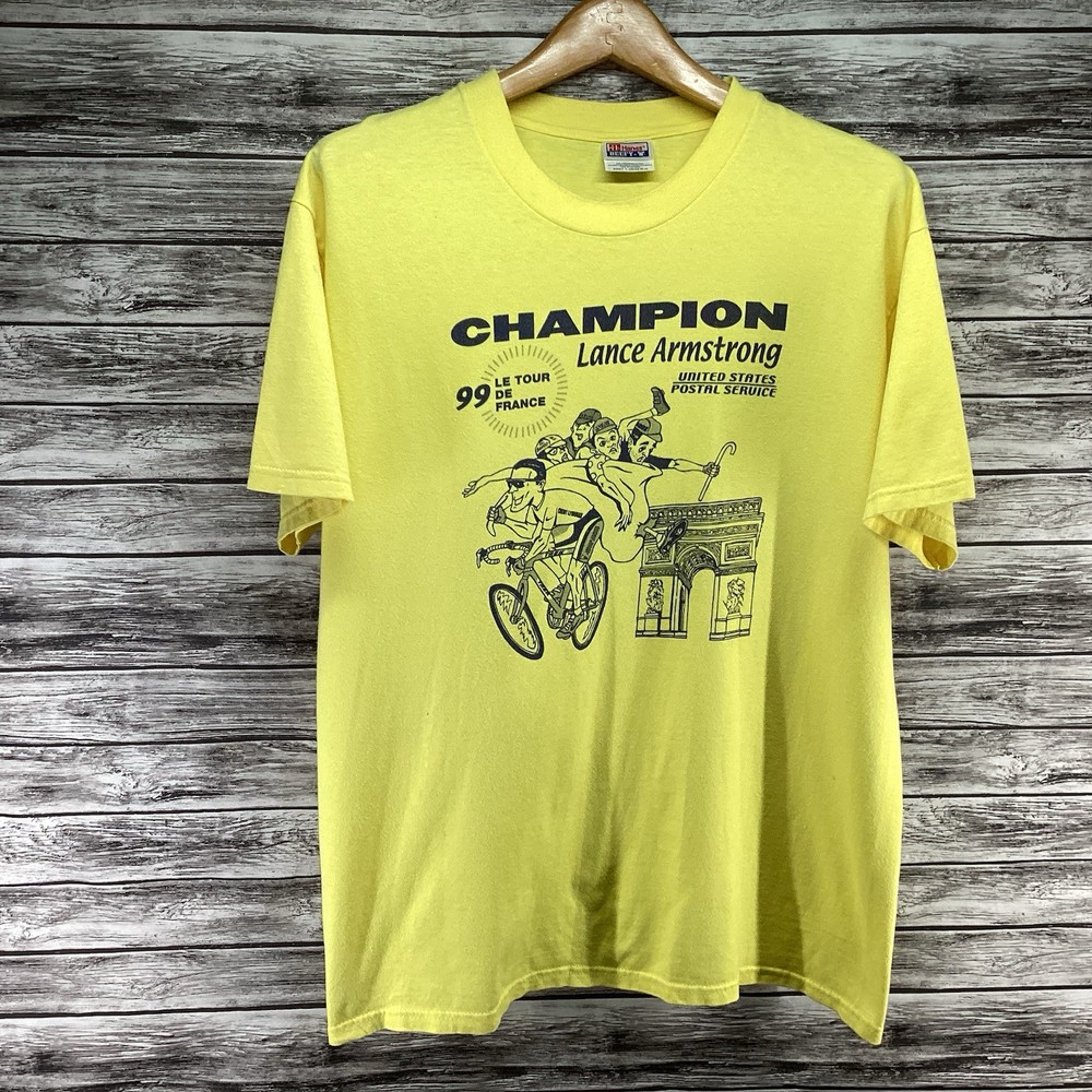 Vintage Lance Armstrong Shirt Mens Large Yellow 99 Le Tour de France USPS Promo