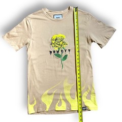 Denim City T-Shirt Mens Embroidered Yellow Rose Flame Accents Streetwear Size M