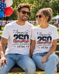 America 250 Years of Freedom 1776-2026 Patriotic Flag Graphic T-Shirt