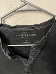 Lucky Brand Charcoal Gray Long Sleeve Henley T Shirt Mens S Snap Button Earthy