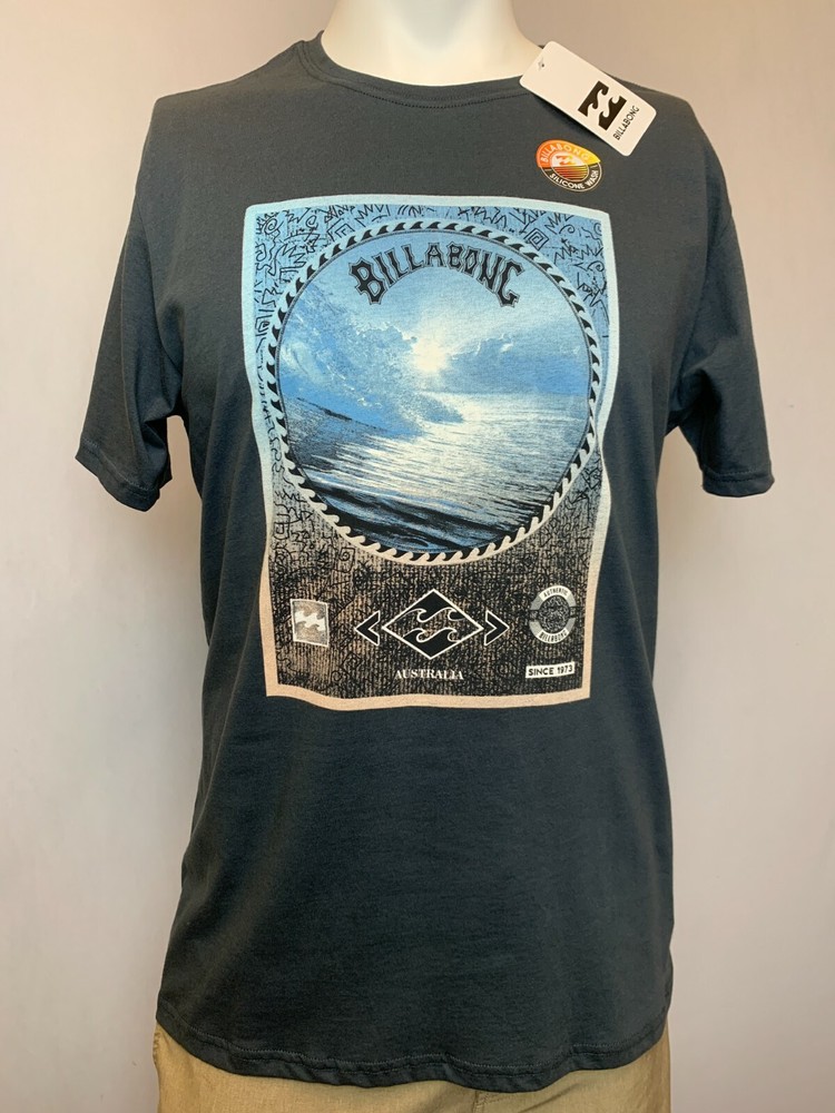 Billabong Mens Shirt Small Large Gray Short Sleeve Australia Slim Fit Graphic