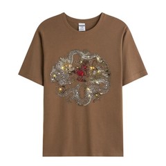 Fashion Dragon Rhinestones Summer Short Sleeve Luxury Men Trend Black T-Shirt