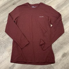 Columbia T-Shirt Mens Medium Stretch Wine Striped Long Sleeve Crew Neck Top