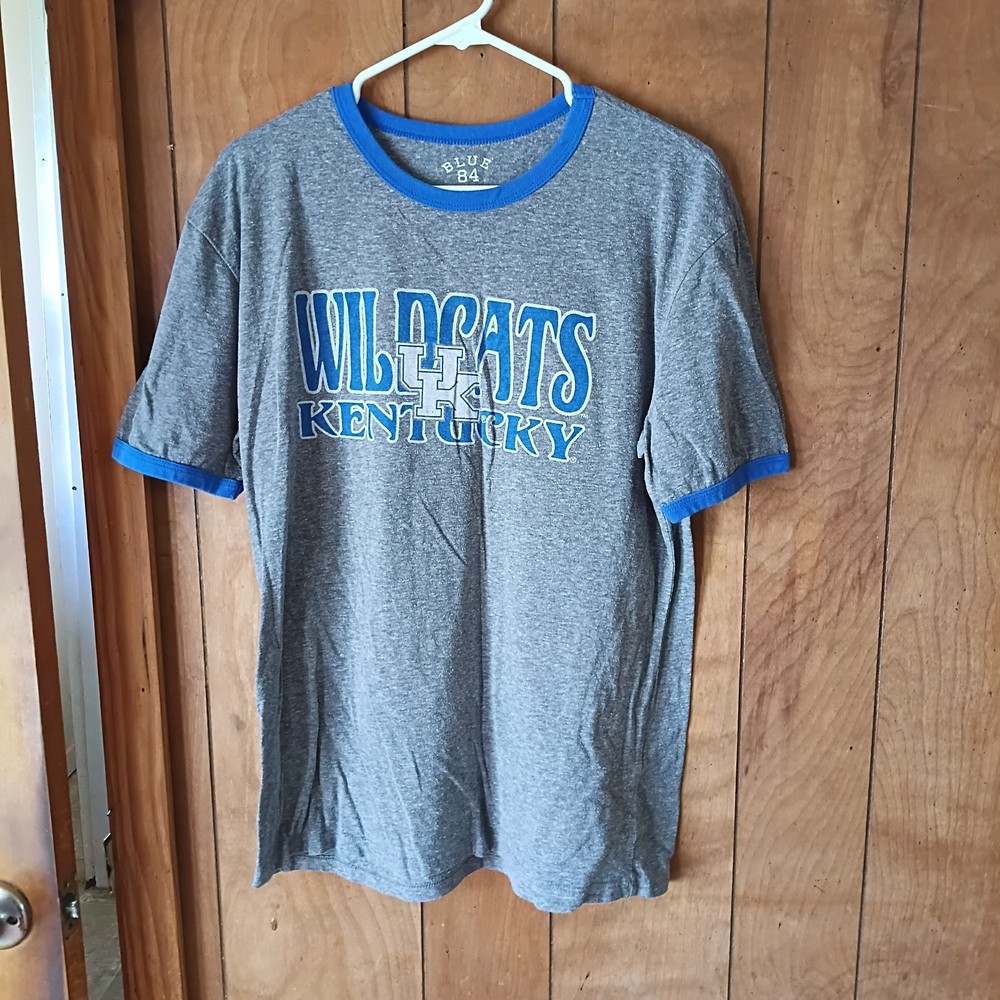 Kentucky Wildcats Blue 84 Ringer T-Shirt Mens Large Gray Tri-Blend UK Logo NCAA