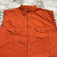 V TWIN Motorcycle Apparel Biker Men’s Denim Shirt Size XL Orange Sleeveless