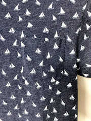 J Crew Mens Navy Blue Sailboats Front Pocket T Shirt Crew Neck Slim Size L