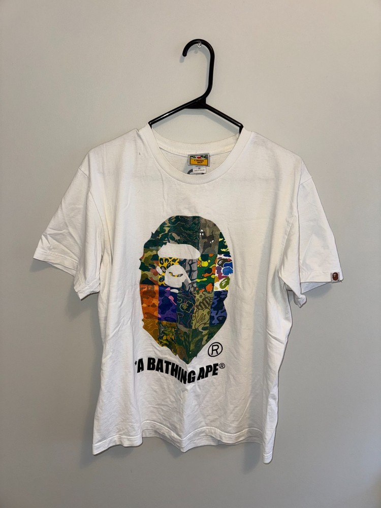 A Bathing Ape BAPE Multi Camo Ape Head T Shirt White Size M