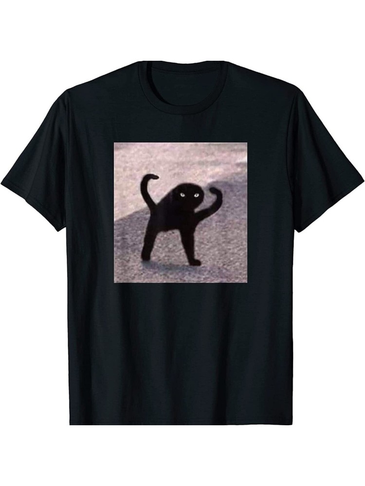 [Glossy Finish] Funny Cursed Cat Meme T-Shirt – Angry as Fuch Design, Black