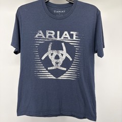 Ariat Mens Shirt Large Graphic Logo Blue Heather Short Sleeve