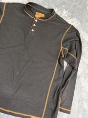 Venado Mens Long Sleeve Henley Shirt Black With Contrast Stitching Large