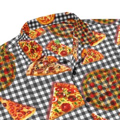 Pizza Pie & Slices Black Table Cloth – Lightweight Button Up Casual Dress Shirt
