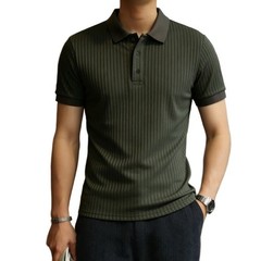 Business Casual Men’s Short Sleeve Ribbed Knit Button Up Shirt with Lapel