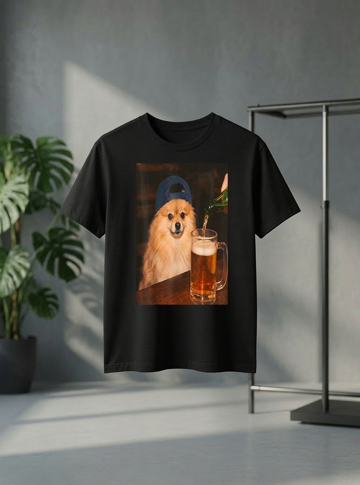 Pomeranian Drinking Beer Funny Fathers Day Dog Meme Gift Tee