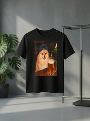 Pomeranian Drinking Beer Funny Fathers Day Dog Meme Gift Tee