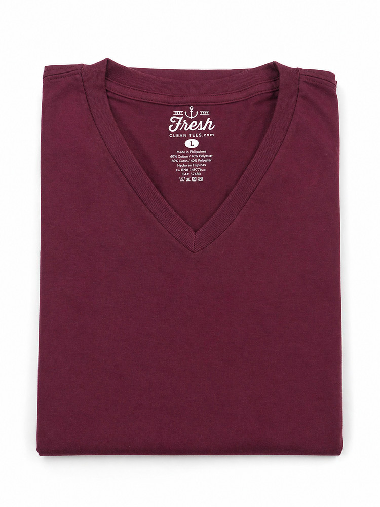 Fresh Clean Tees Mens Large V-Neck Garnet Red Soft Stretch Shirt Casual