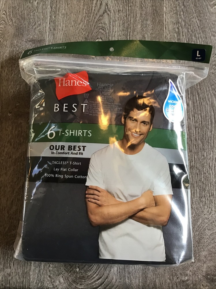 Hanes Best 6 Medium Tagless Lay Flat Collar New T- Shirts