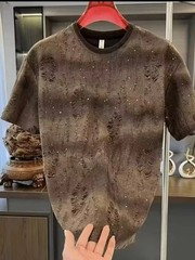 Men Luxury Fashion Trendy Ripped Sequin Diamond Rhinestone Summer T-shirt