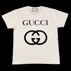 Gucci Interlocking GG Big Logo Cream Tee T Shirt Size Medium M Designer B1