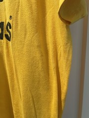 Vintage 80s ADIDAS Trefoil Logo Double Sided T Shirt 50/50 Mustard Yellow L/XL