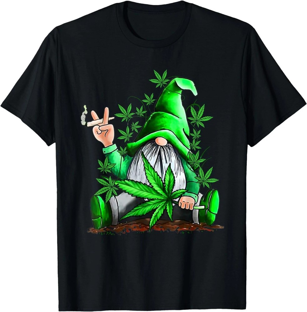 Funny Gnome Pot Leaf 420 Marijuana Weed Cannabis Smoking T-Shirt, Unisex Tee