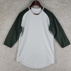 BYLT Raglan Shirt Adult M White Green Good 3/4 Sleeve Curved Hem Cotton Blend