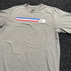 The North Face Mens XL Gray Tri-Color Stripe Graphic Logo Short Sleeve T-Shirt