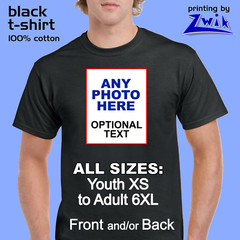 Zwik CUSTOM T-SHIRT Black, Logo Photo Text, Youth XS-XL / Adult S-6XL, Free Ship