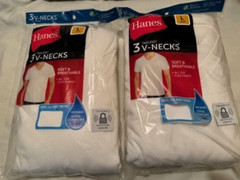 NEW- Hanes T Shirts Mens V-NECK Large White 2 / 3 Packs (6 TOTAL)- FIRST QUALITY