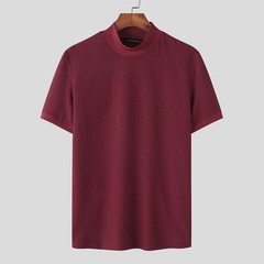 Handsome Men Mock Turtleneck Pullover T-Shirt Tops Knitted Sweater Short Sleeve