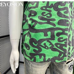 Men’s Green Graphic T-Shirt Vintage Abstract Print Cotton Casual O-Neck Tee