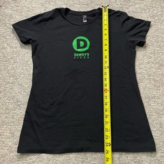 Dewey’s Pizza Women’s Black T Shirt Staff Tee Dew More Sz L (fits smaller)