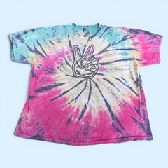 DOM Peace Sign Embroidered Tie Dye T-Shirt Men XL Multi Color Spiral Graphic Tee