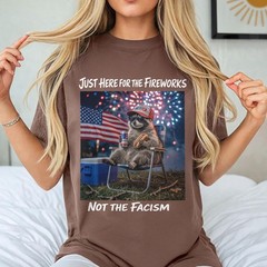 Anti Fascist Patriotic Raccoon Fireworks Shirt Funny 4th of July