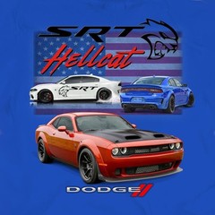 Joe Blow T’s Dodge SRT Hellcat Men’s Blue T-Shirt Challenger Charger Flag