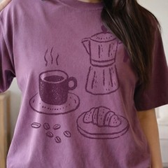 Coffee and Croissant Graphic Tee Hand-Drawn Sketch Art