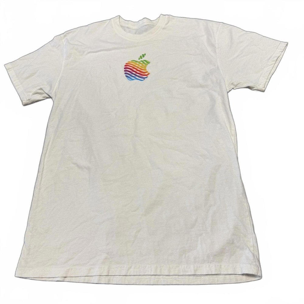 Apple The Grove Tee White Rainbow Wave Logo L Long Length Soft USA Made