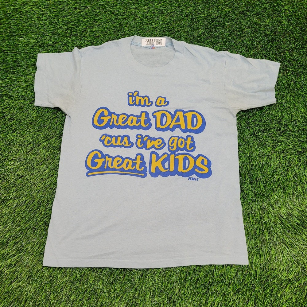 Vintage 80s Great Dad Shirt M/L 20×26 Blue Single-Stitch