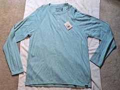New FAHERTY Cloud Cotton HENLEY T-Shirt Men’ Large Green Smooth Jade Heather