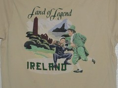 Mens Medium Land of Legend Ireland Tshirt Tan Denim & Flower T Shirt
