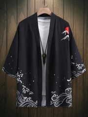 RANMARU KIMONO Men’s Summer Short-sleeved Printed Shirt Shirt Fashion
