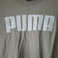 Puma Shirt Mens Large Beige Big Logo Tape Sleeve Graphic Tagless Jersey Tee