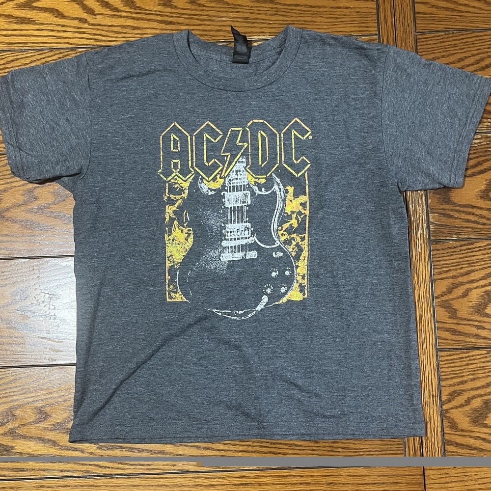 AC/DC T-Shirt Angus Young Guitar Logo Gray Size L
