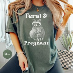 Soft Washed Feral and Pregnant Funny Pregnancy Comfort Tee