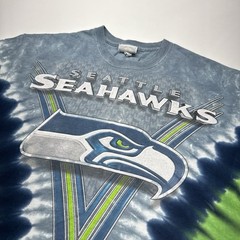 Majestic NFL Seattle Seahawks Mens T-Shirt M Blue Green Tie Dye Football Graphic