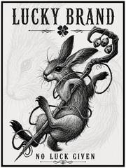 Lucky Brand No Luck Given Graphic Tee Dark Gothic Rabbit Streetwear Shirt